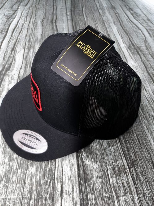 Black Snapback Hat with Red Embroidered Crown Patch - Image 2