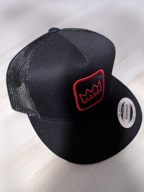 Black Snapback Hat with Red Embroidered Crown Patch - Image 3